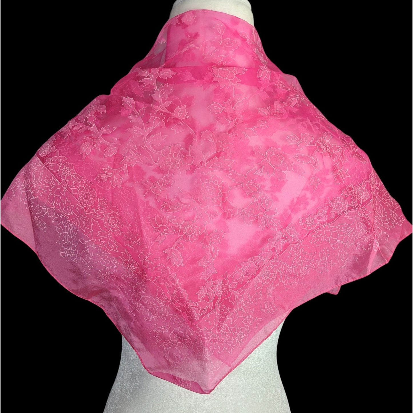A Paris Scarf Vintage Pink Floral Sheer Nylon Square Made In Japan