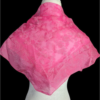 A Paris Scarf Vintage Pink Floral Sheer Nylon Square Made In Japan