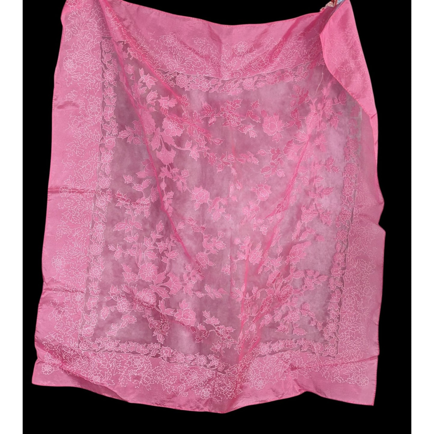 A Paris Scarf Vintage Pink Floral Sheer Nylon Square Made In Japan
