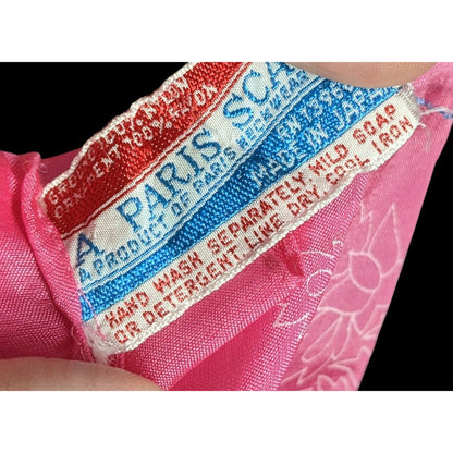 A Paris Scarf Vintage Pink Floral Sheer Nylon Square Made In Japan