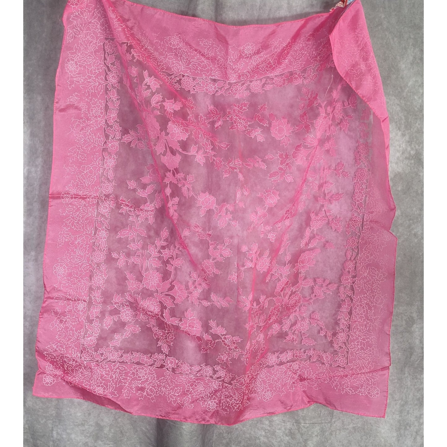 A Paris Scarf Vintage Pink Floral Sheer Nylon Square Made In Japan