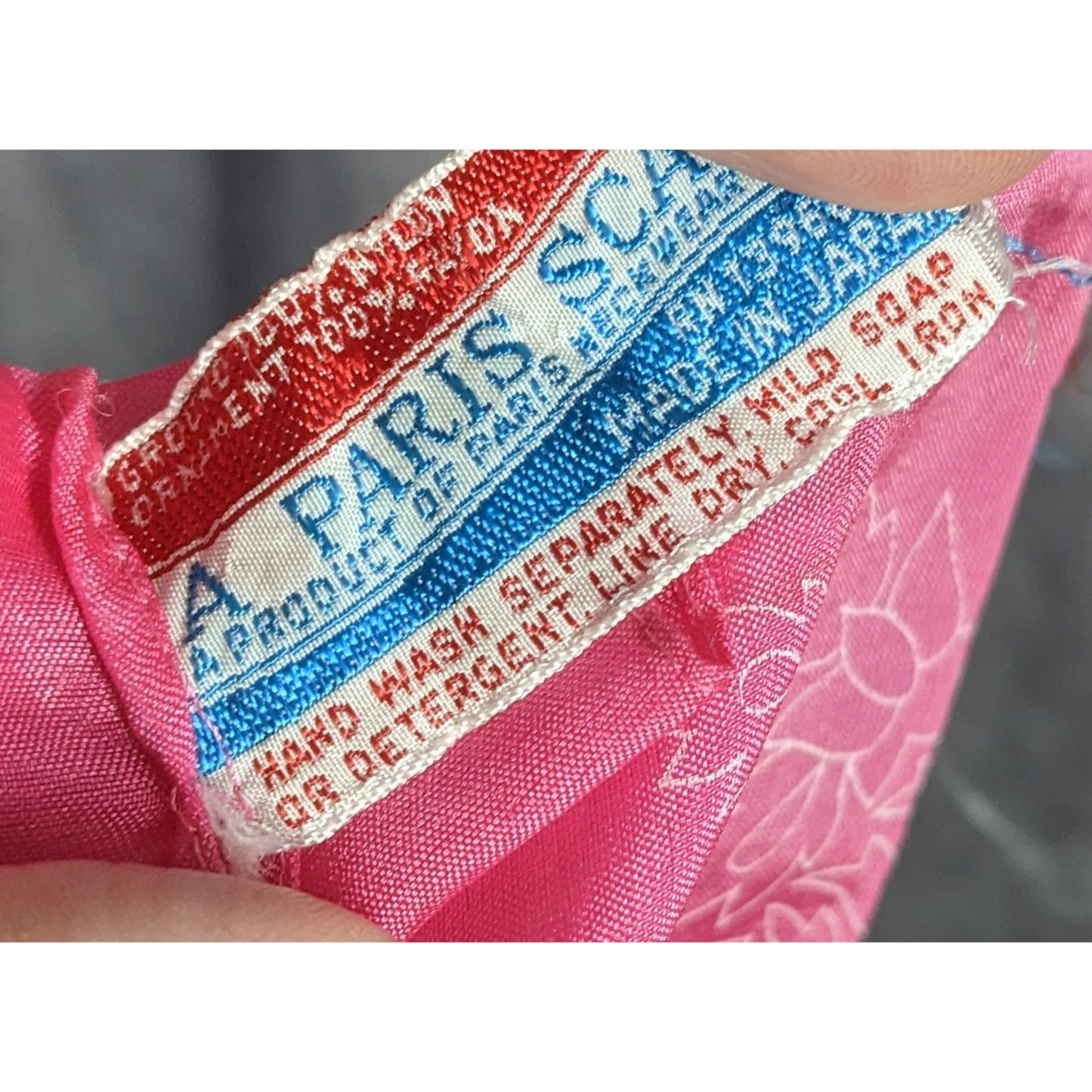 A Paris Scarf Vintage Pink Floral Sheer Nylon Square Made In Japan
