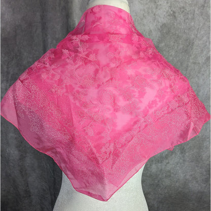 A Paris Scarf Vintage Pink Floral Sheer Nylon Square Made In Japan