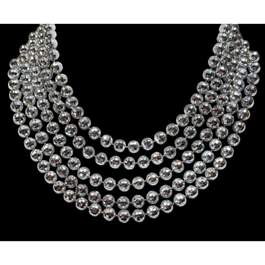 Elegant Layered Disco Ball Silver Tone Plastic Beaded Necklace