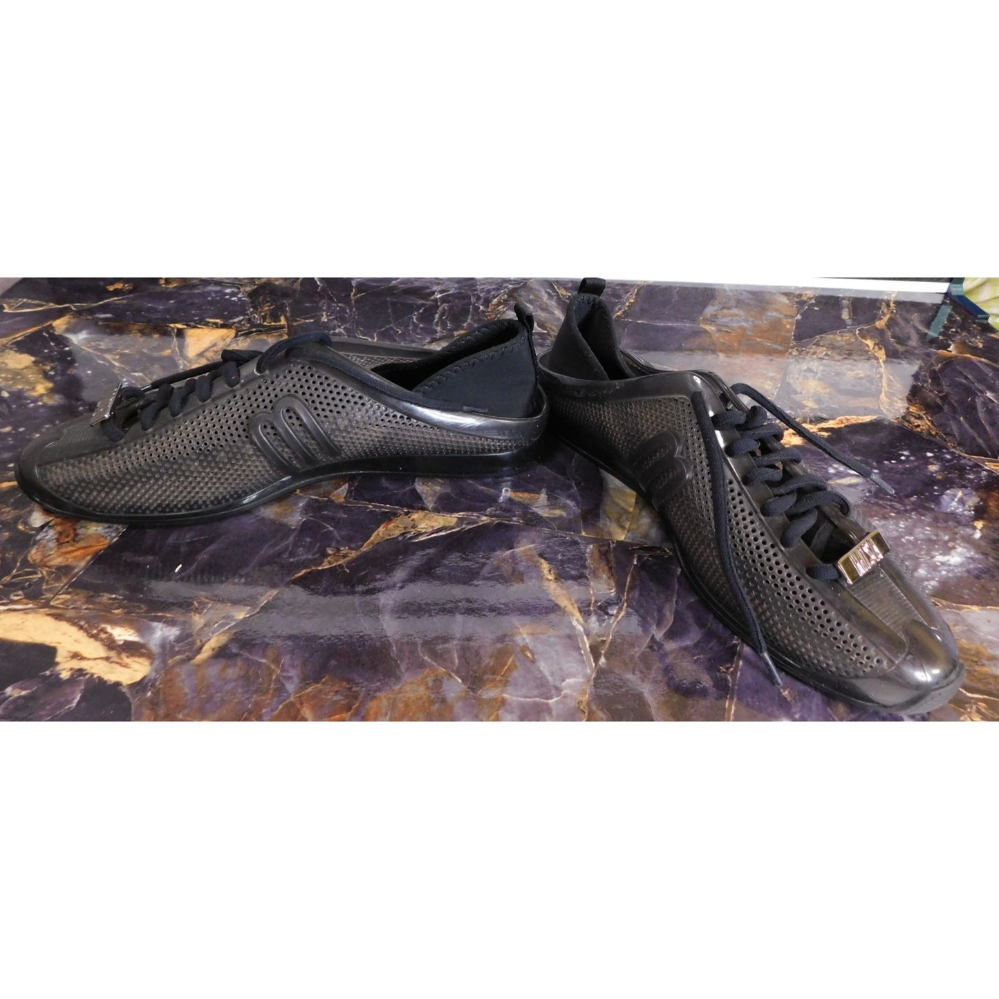 Melissa "Love System" Black Perforated Lace-Up Shoes With Metallic Details Womens Size 8