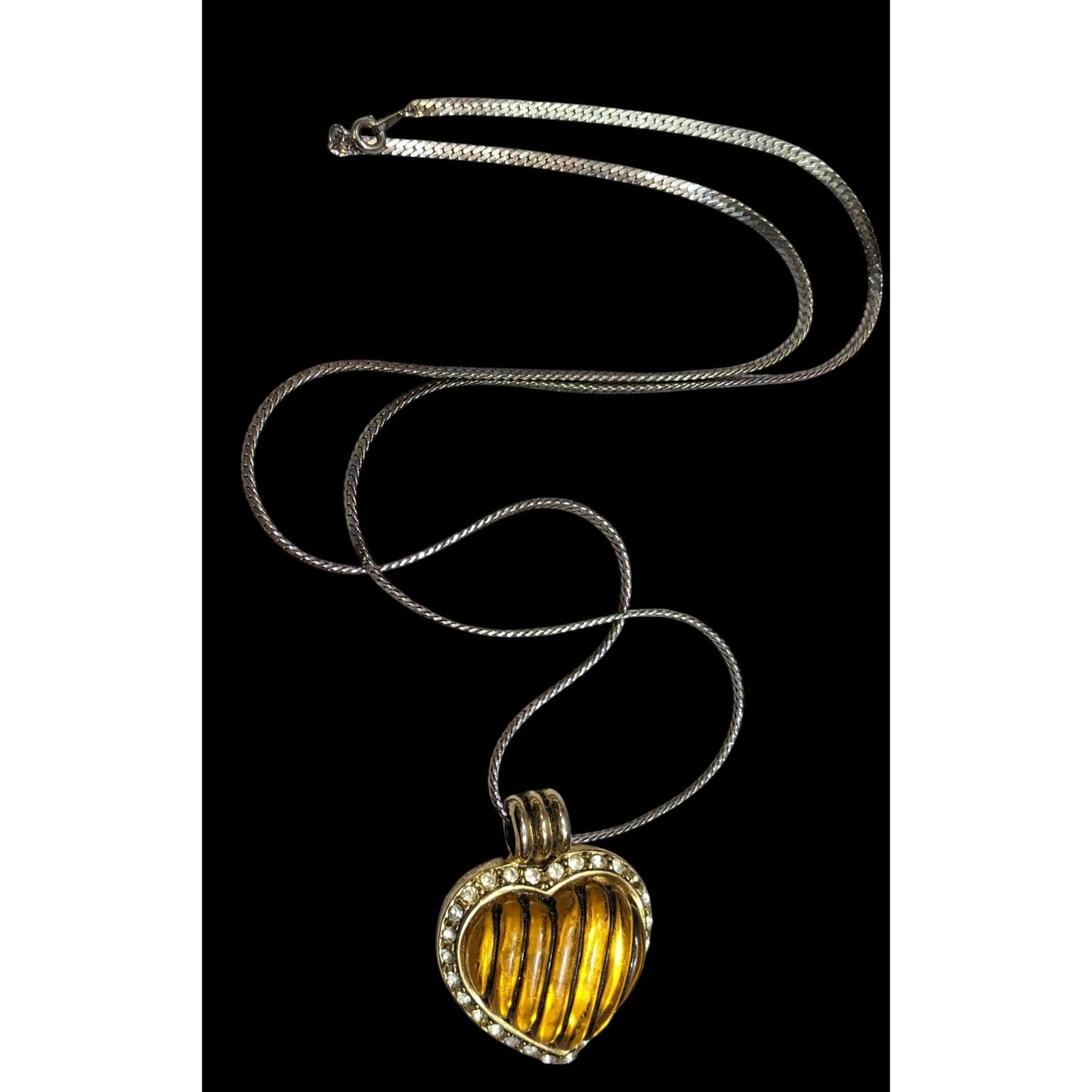 Vintage Coquette Honey Lucite Heart Pendant Necklace