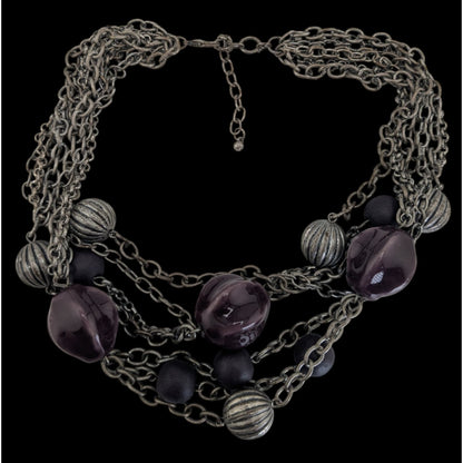 Whimsigoth Layered Metal Ceramic Purple Silver Tone Necklace 16 Inch