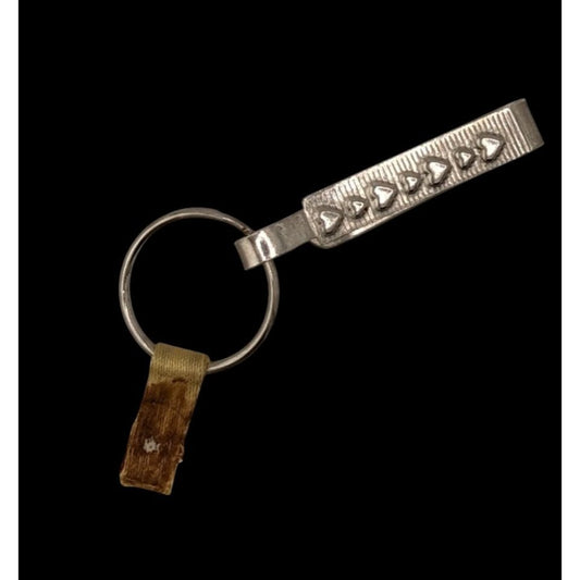 Vintage Metal Keychain With Heart Pattern & Fabric Accent
