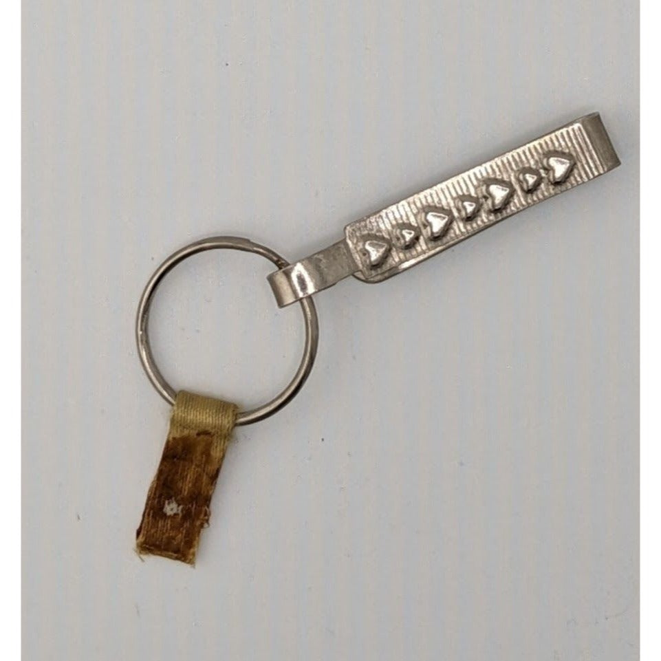 Vintage Metal Keychain With Heart Pattern & Fabric Accent