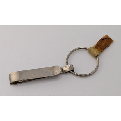 Vintage Metal Keychain With Heart Pattern & Fabric Accent