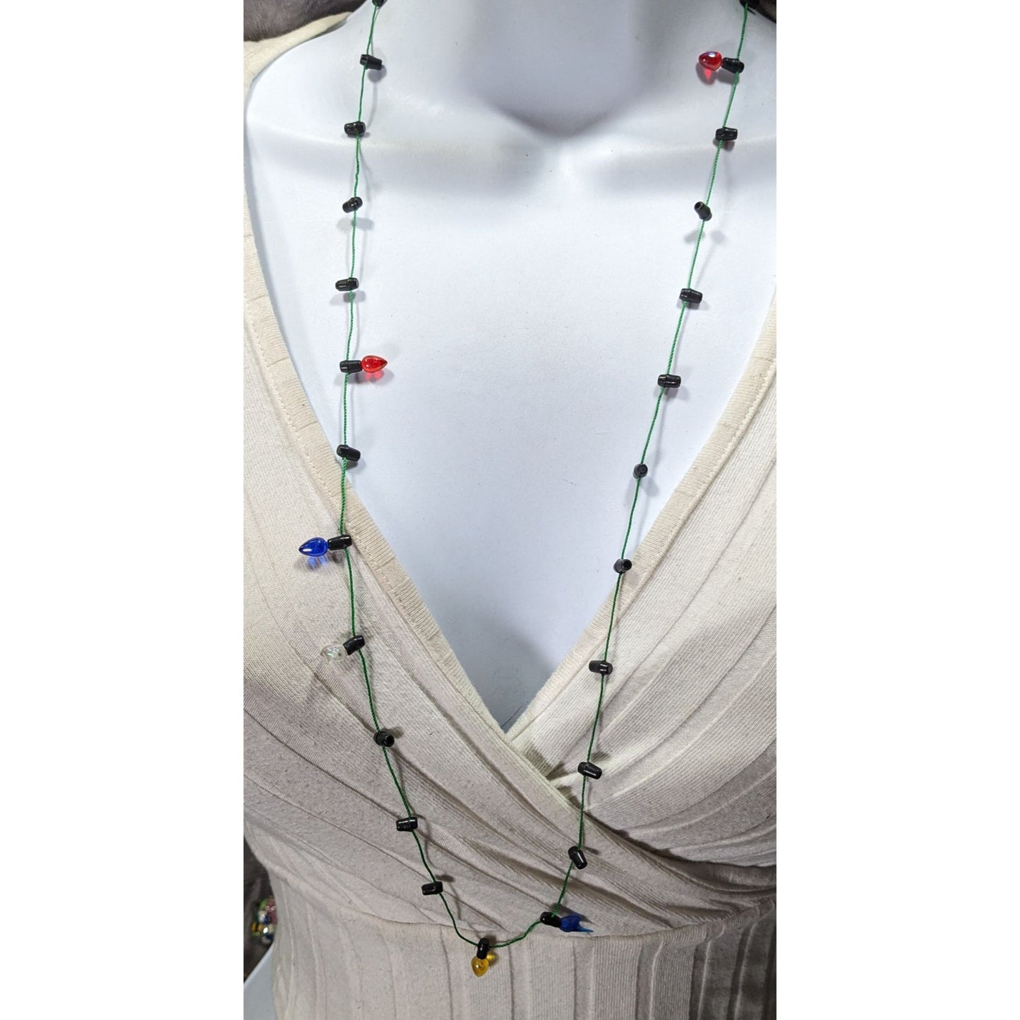 Christmas Light Bulb Necklace With Green Cord