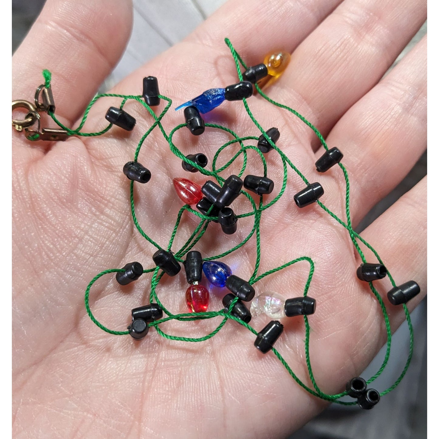 Christmas Light Bulb Necklace With Green Cord