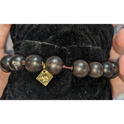 Boho Glam VA Signed Black Wood Bead Rhinestone Stretch Bracelet