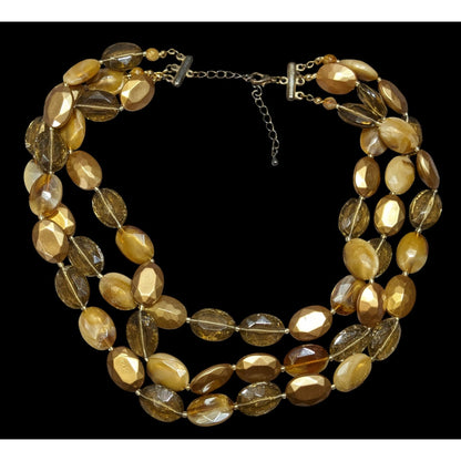 Vintage Gold Tone Metallic And Glitter Acrylic Beaded Neckalce
