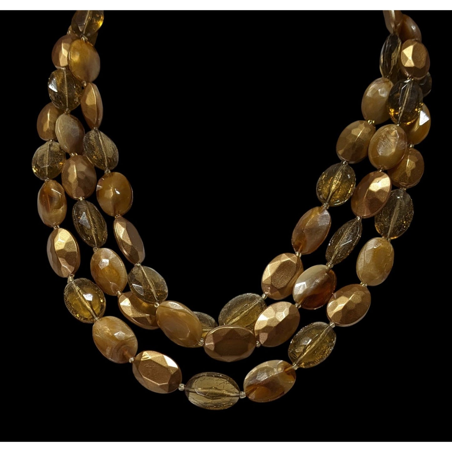 Vintage Gold Tone Metallic And Glitter Acrylic Beaded Neckalce
