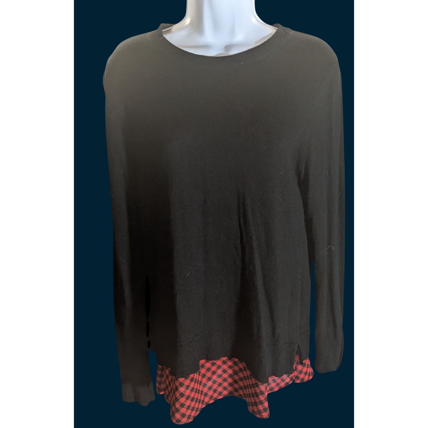 The Limited Layered Sweater Black Red Plaid Hem Soft Punk