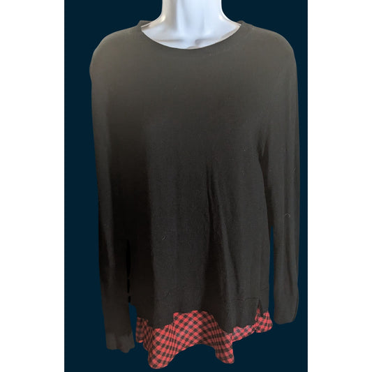 The Limited Layered Sweater Black Red Plaid Hem Soft Punk