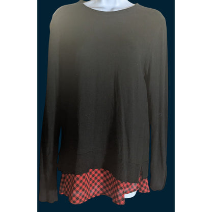 The Limited Layered Sweater Black Red Plaid Hem Soft Punk