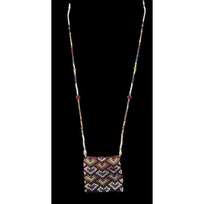 Hand Beaded Glass Amulet Bag Necklace With Heart Pattern