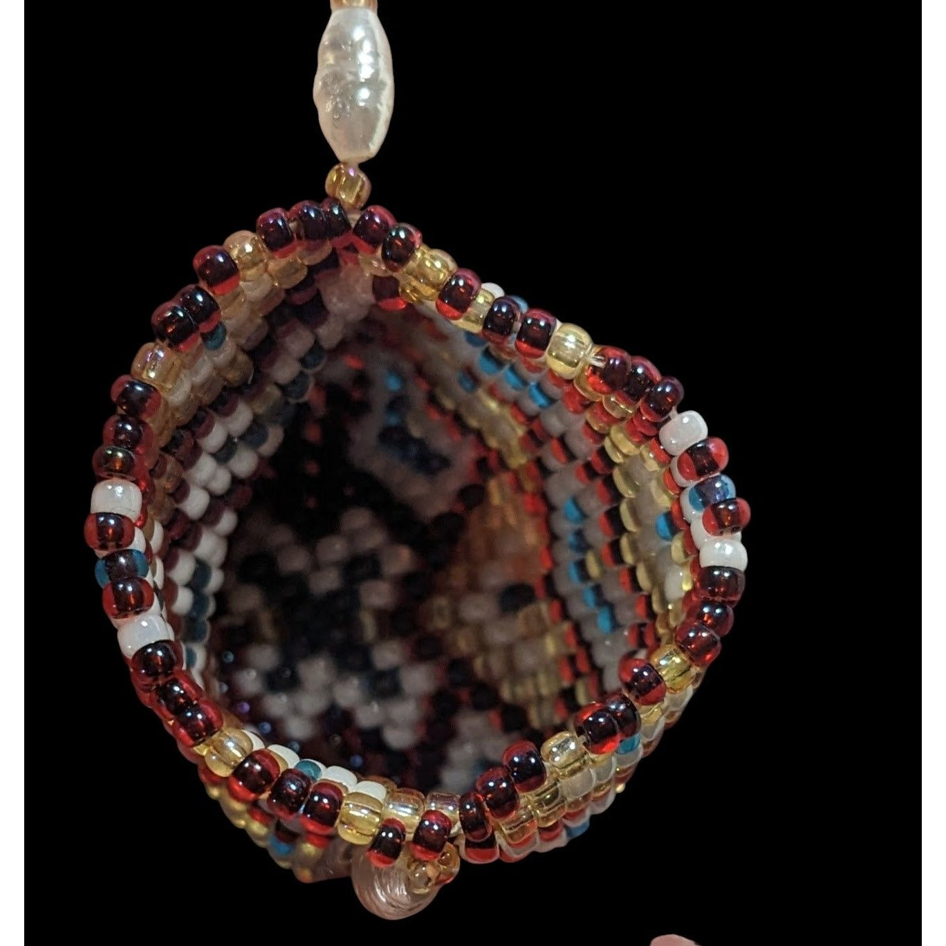 Hand Beaded Glass Amulet Bag Necklace With Heart Pattern