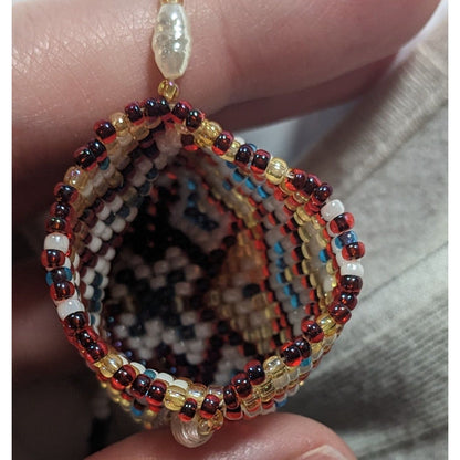 Hand Beaded Glass Amulet Bag Necklace With Heart Pattern