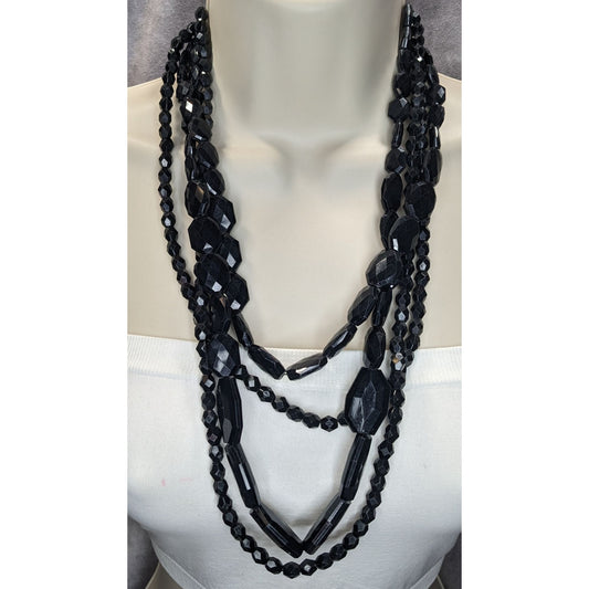 Gothic Glam Goth Black Faceted Beaded Multi Strand Statement Necklace