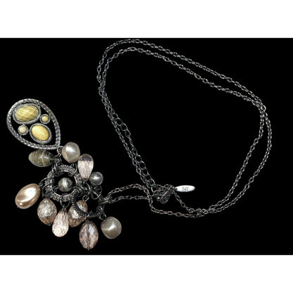 NY Y2K Glam Yellow And Silver Tone Cluster Pendant Necklace