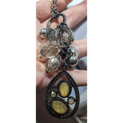 NY Y2K Glam Yellow And Silver Tone Cluster Pendant Necklace