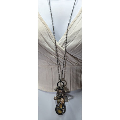 NY Y2K Glam Yellow And Silver Tone Cluster Pendant Necklace