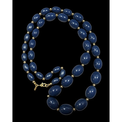 Vintage Monet Dark Blue And Gold Tone Beaded Necklace