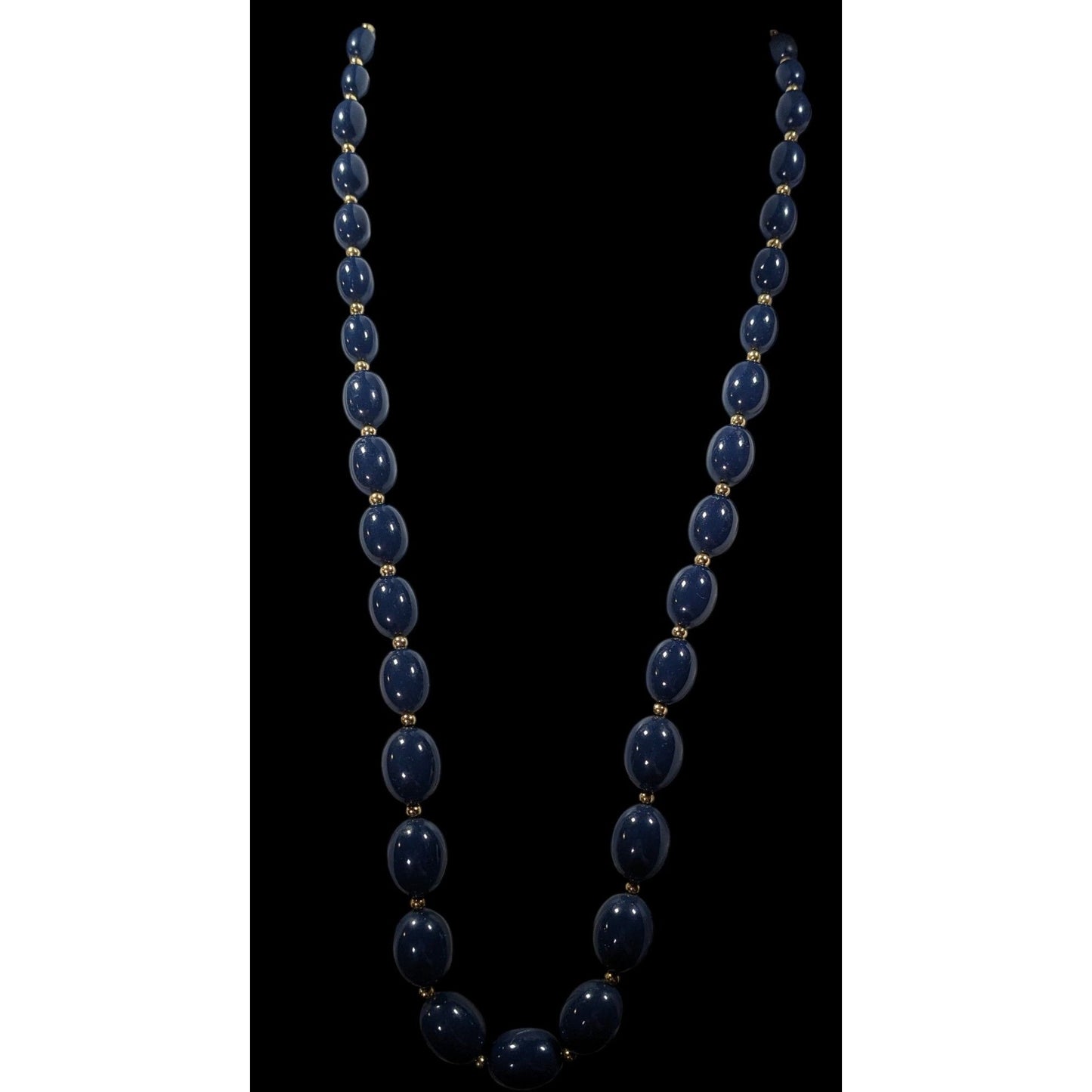 Vintage Monet Dark Blue And Gold Tone Beaded Necklace