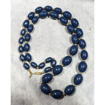 Vintage Monet Dark Blue And Gold Tone Beaded Necklace
