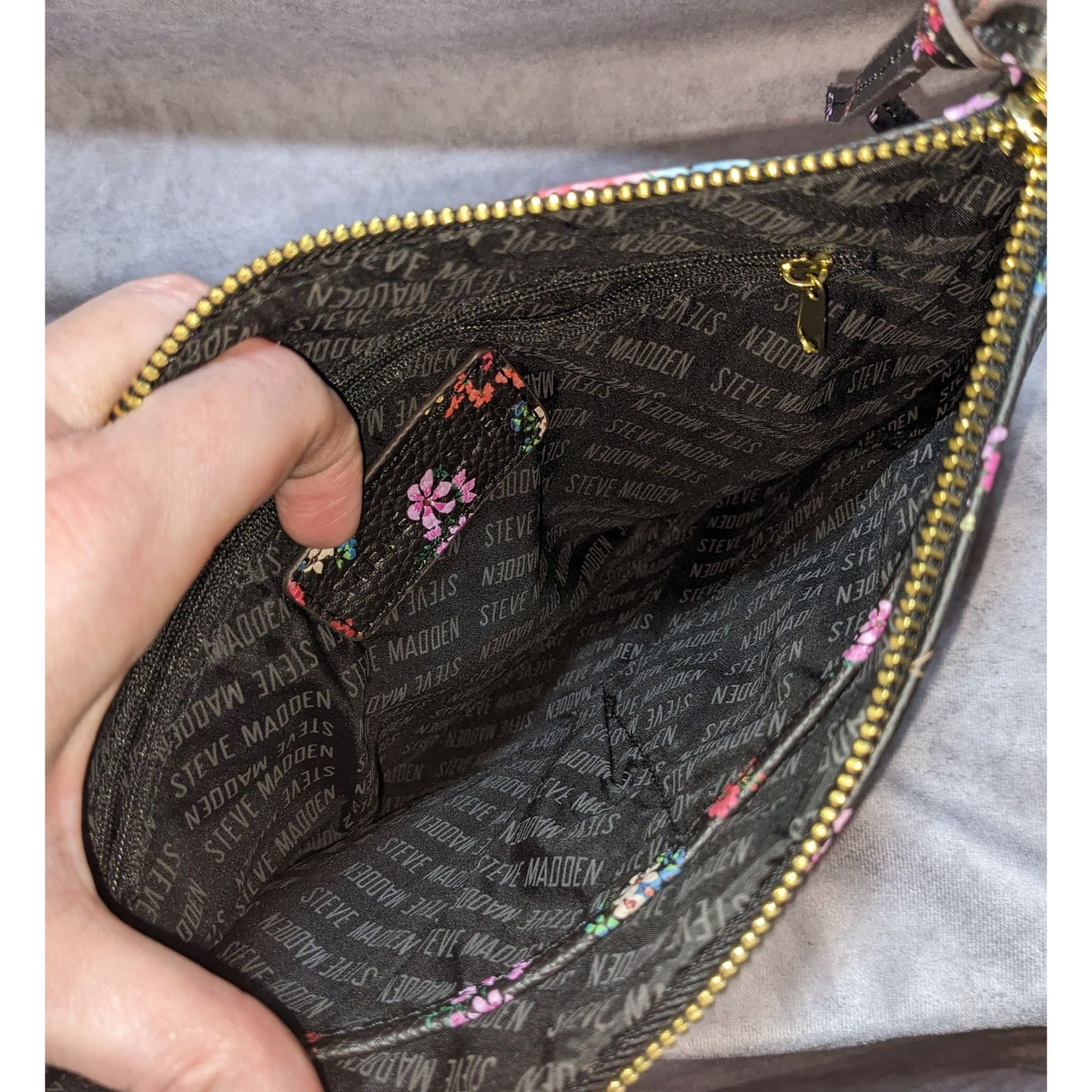Steve Madden Black Floral Faux Leather Clutch