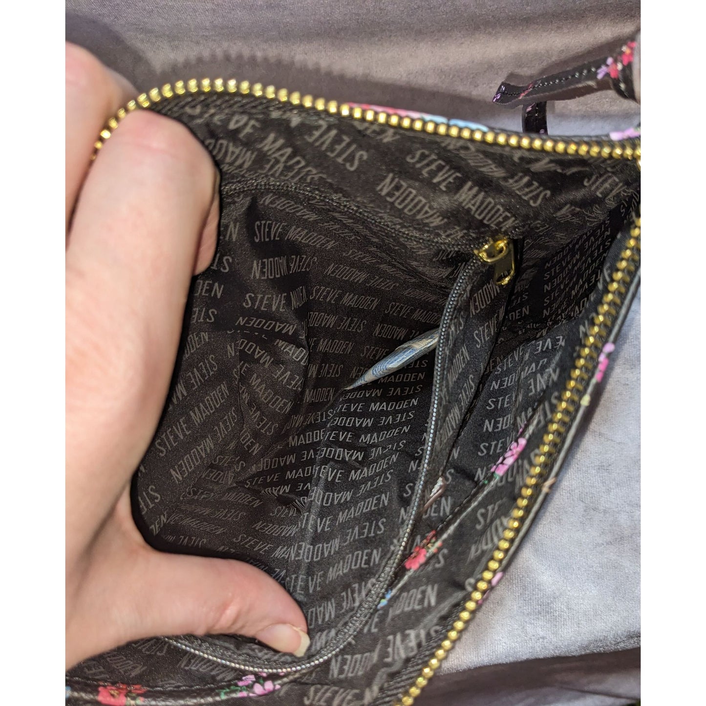 Steve Madden Black Floral Faux Leather Clutch