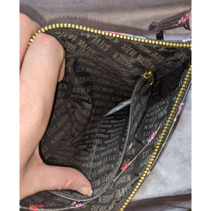 Steve Madden Black Floral Faux Leather Clutch