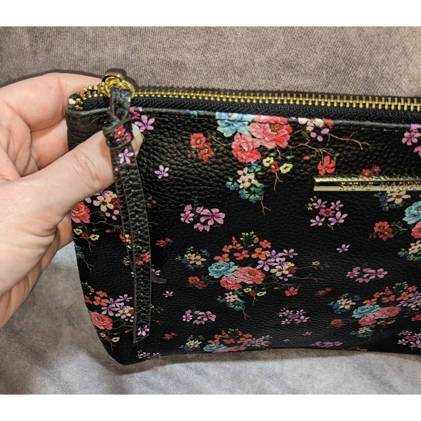Steve Madden Black Floral Faux Leather Clutch