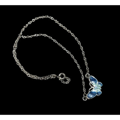 Fairycore Butterfly Pendant Necklace With Blue And Silver Tone Shimmer Enamel