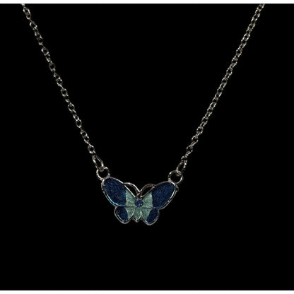 Fairycore Butterfly Pendant Necklace With Blue And Silver Tone Shimmer Enamel