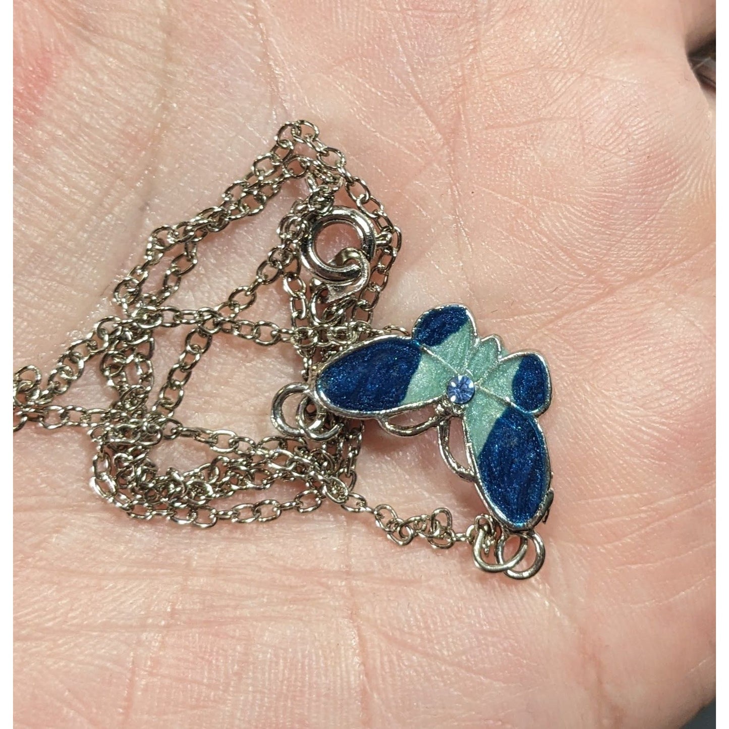 Fairycore Butterfly Pendant Necklace With Blue And Silver Tone Shimmer Enamel