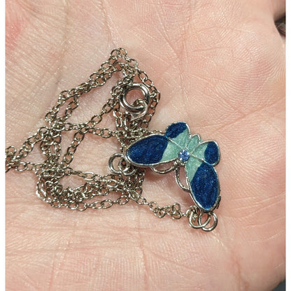 Fairycore Butterfly Pendant Necklace With Blue And Silver Tone Shimmer Enamel