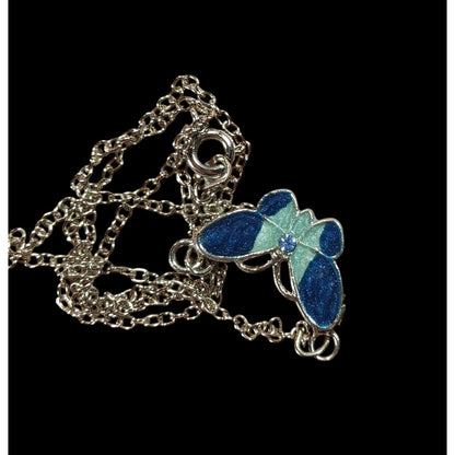 Fairycore Butterfly Pendant Necklace With Blue And Silver Tone Shimmer Enamel
