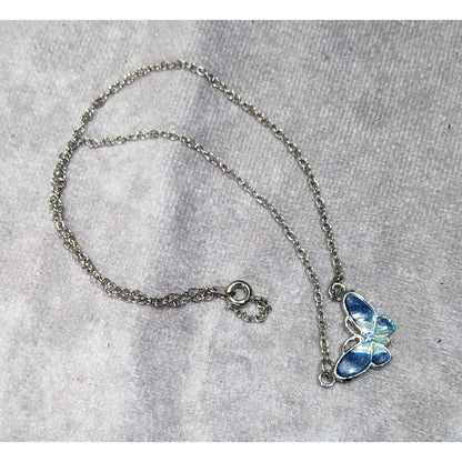 Fairycore Butterfly Pendant Necklace With Blue And Silver Tone Shimmer Enamel
