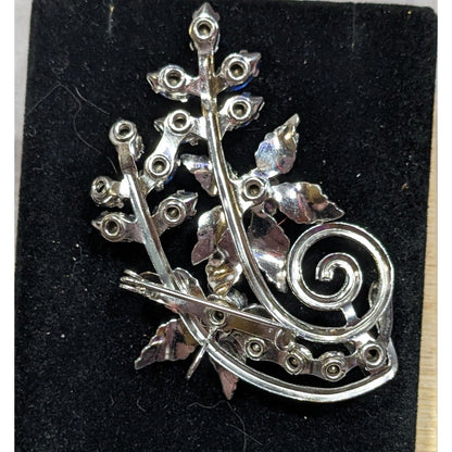 Vintage Fantasy Floral Blue And Silver Tone Gemmed Brooch