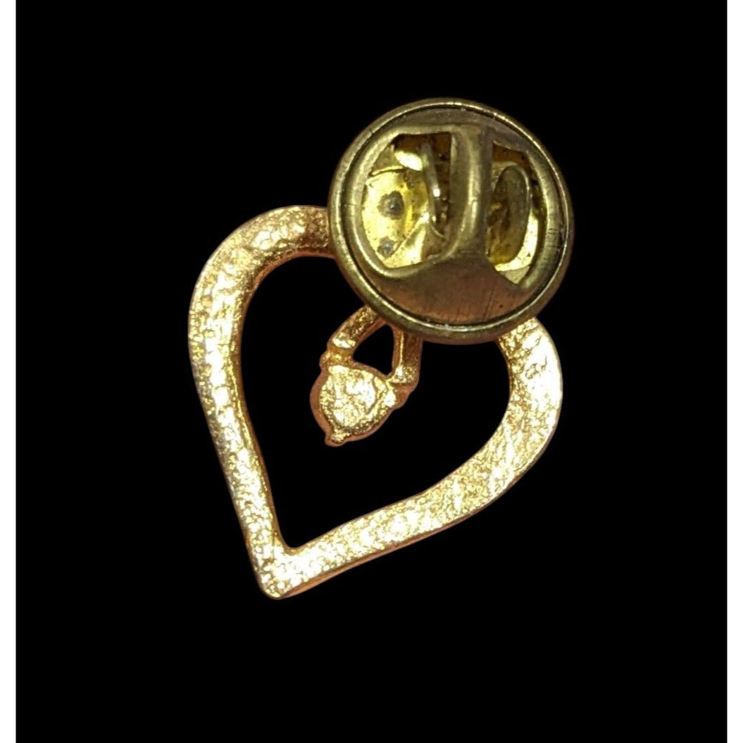 Vintage Coquette Open Heart Gold Tone Lapel Pin With Red Gem