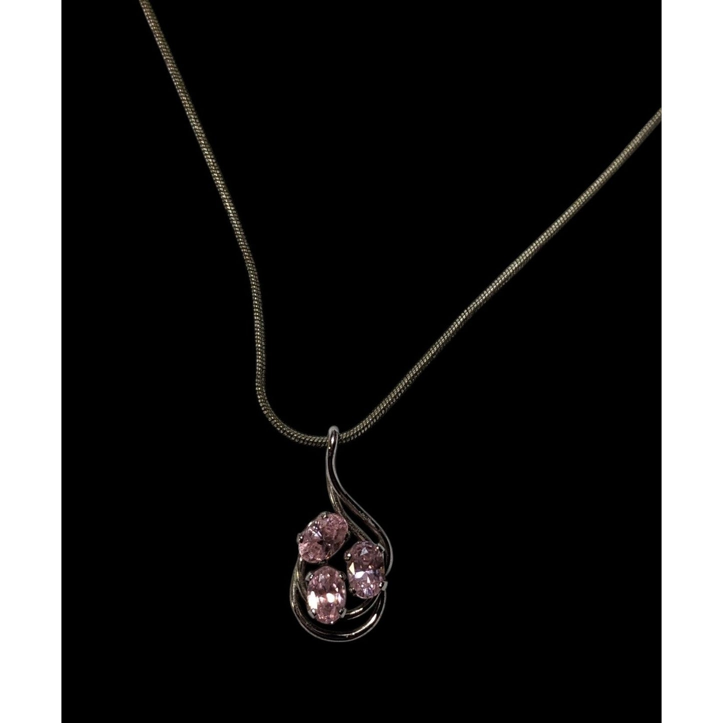 Vintage VJ Pink And Silver Tone Nested Triple Gem Pendant Necklace