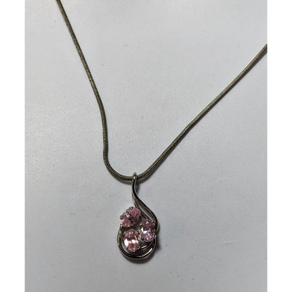 Vintage VJ Pink And Silver Tone Nested Triple Gem Pendant Necklace