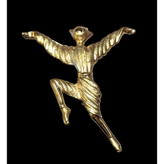 Vintage Gold Tone Textured Dancing Person Brooch