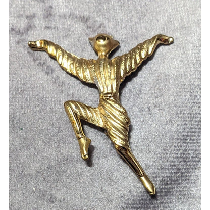 Vintage Gold Tone Textured Dancing Person Brooch