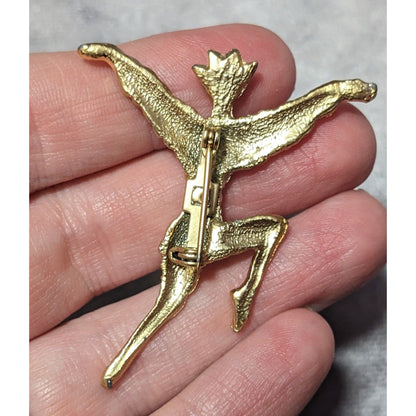 Vintage Gold Tone Textured Dancing Person Brooch