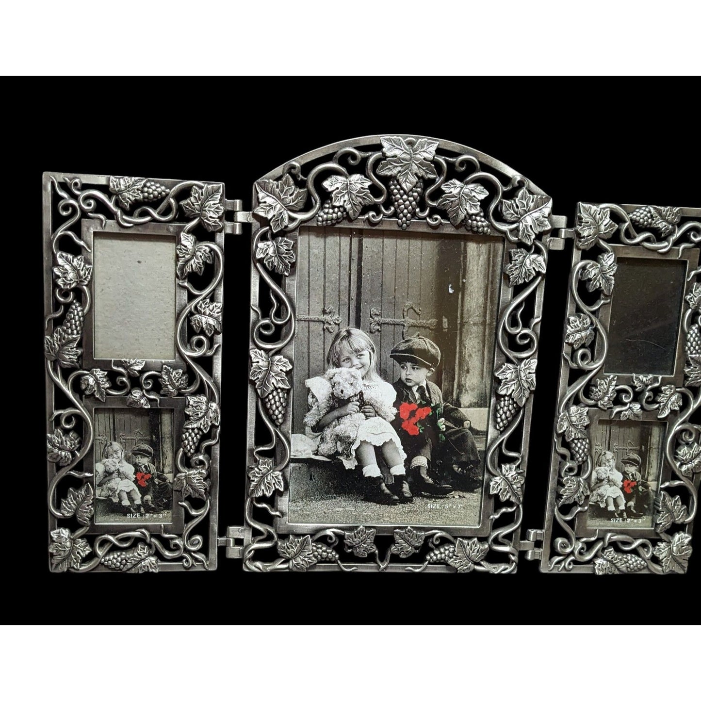 Vintage Silver Baroque Style Trifold Picture Frame